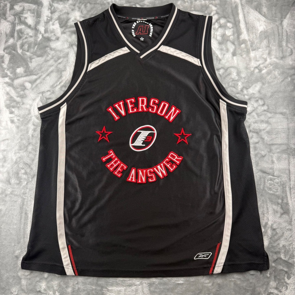 Vintage Reebok Allen Iverson The Answer Jersey Mens XXL Black Hip Hop Streetwear